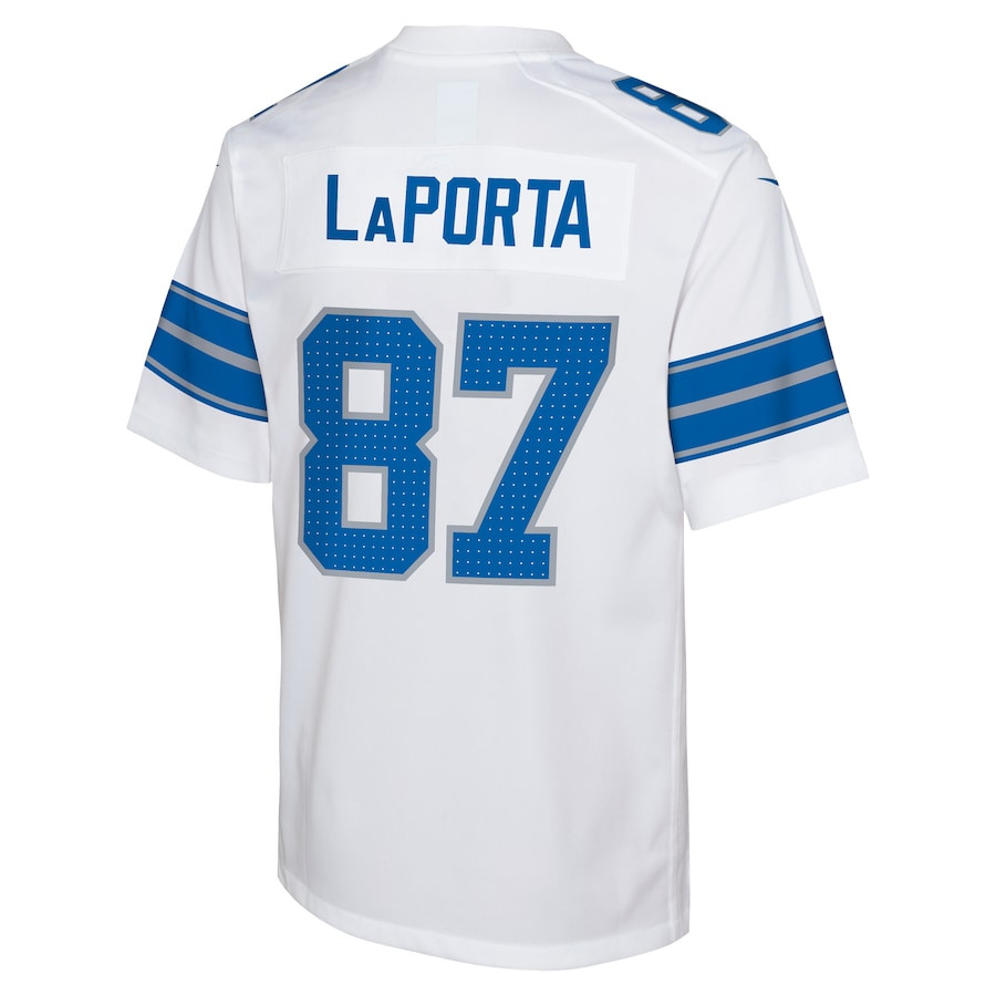 Sam LaPorta 87 Detroit Lions Player Game White NFL Jersey Youth