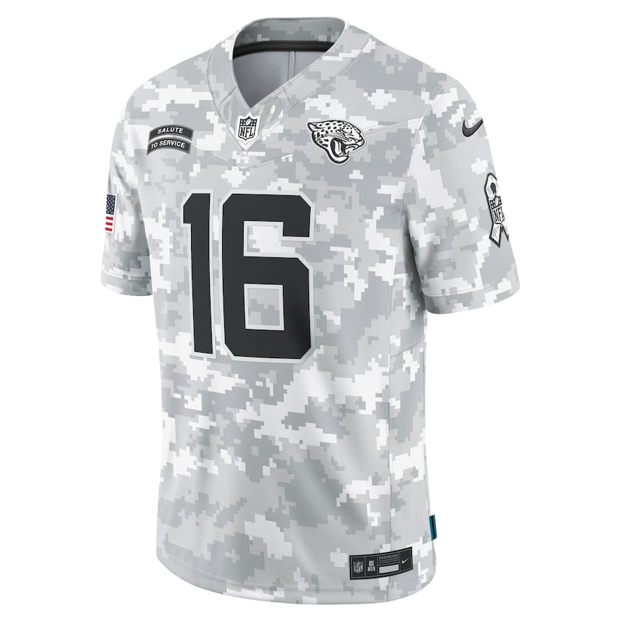 Trevor Lawrence 16 Jacksonville Jaguars 2024 Salute to Service Limited Arctic Camo NFL Jersey Men's