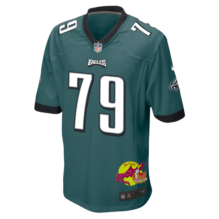 Trevor Keegan 79 Philadelphia Eagles Super Bowl LIX New Orleans Patch Game Midnight Green NFL Jersey Men's