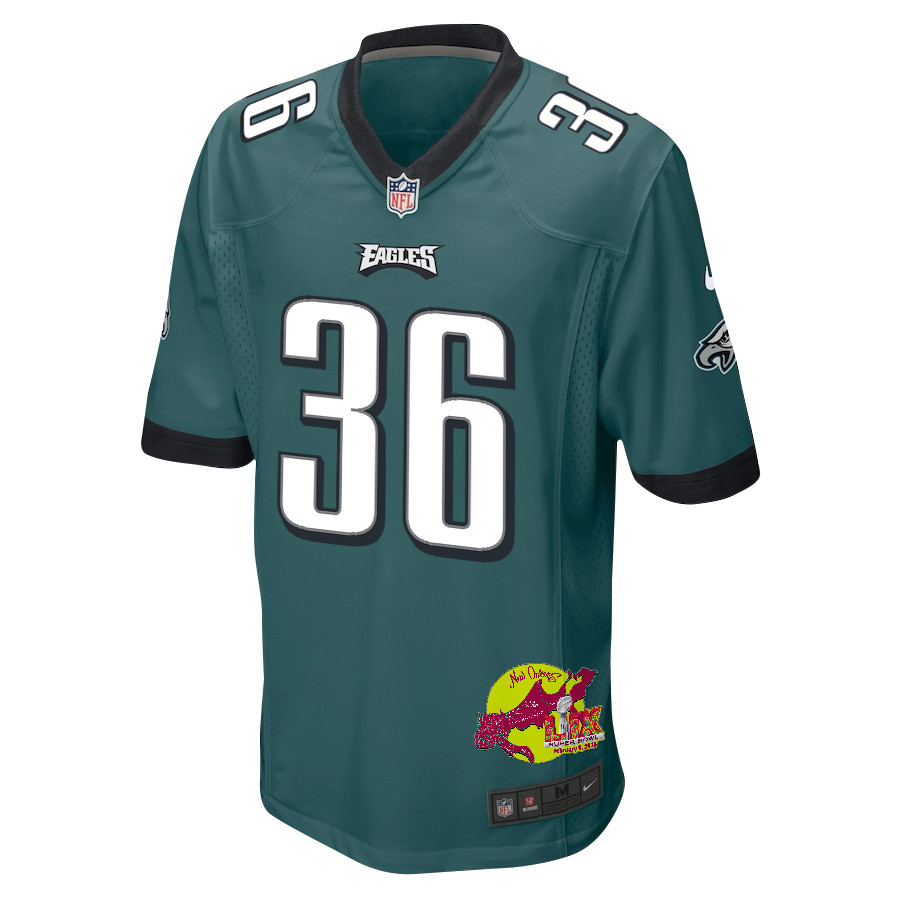 Tristin McCollum 36 Philadelphia Eagles Super Bowl LIX New Orleans Patch Game Midnight Green NFL Jersey Men's
