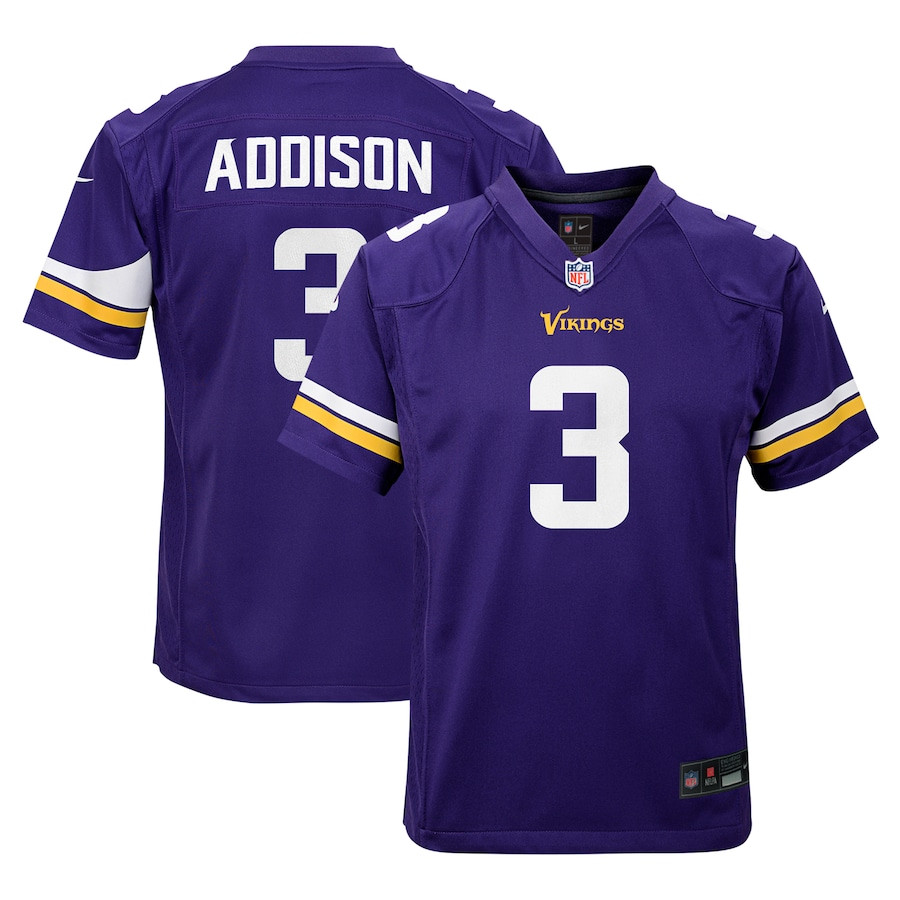 Jordan Addison 3 Minnesota Vikings Team Player Game Purple NFL Jersey Youth