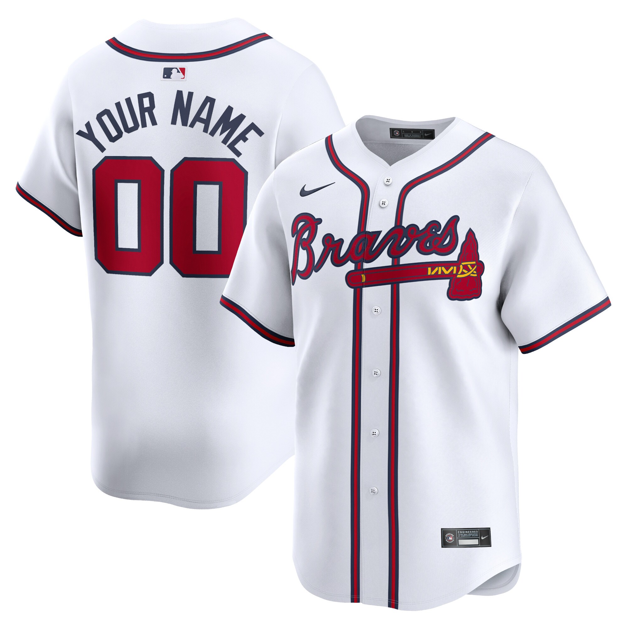 Atlanta Braves White Home Limited Custom MLB Jersey Youth