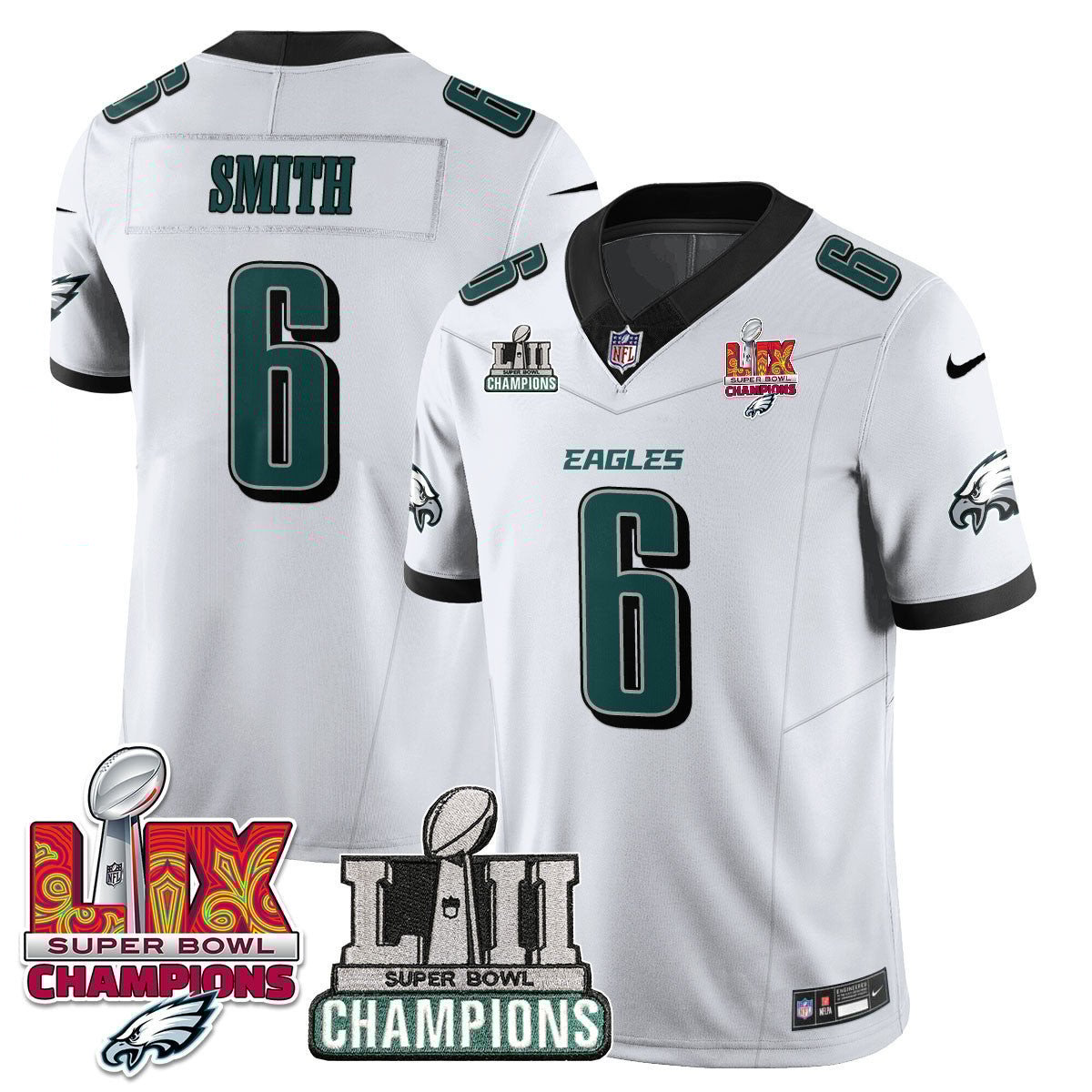 DeVonta Smith 6 Philadelphia Eagles LII-LIX Super Bowl Champions Vapor Limited White NFL Jersey Men's