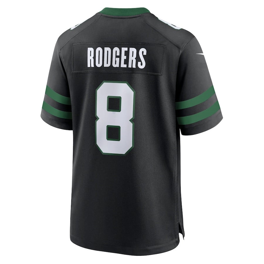 Aaron Rodgers 8 New York Jets Alternate Game Legacy Black NFL Jersey Men's