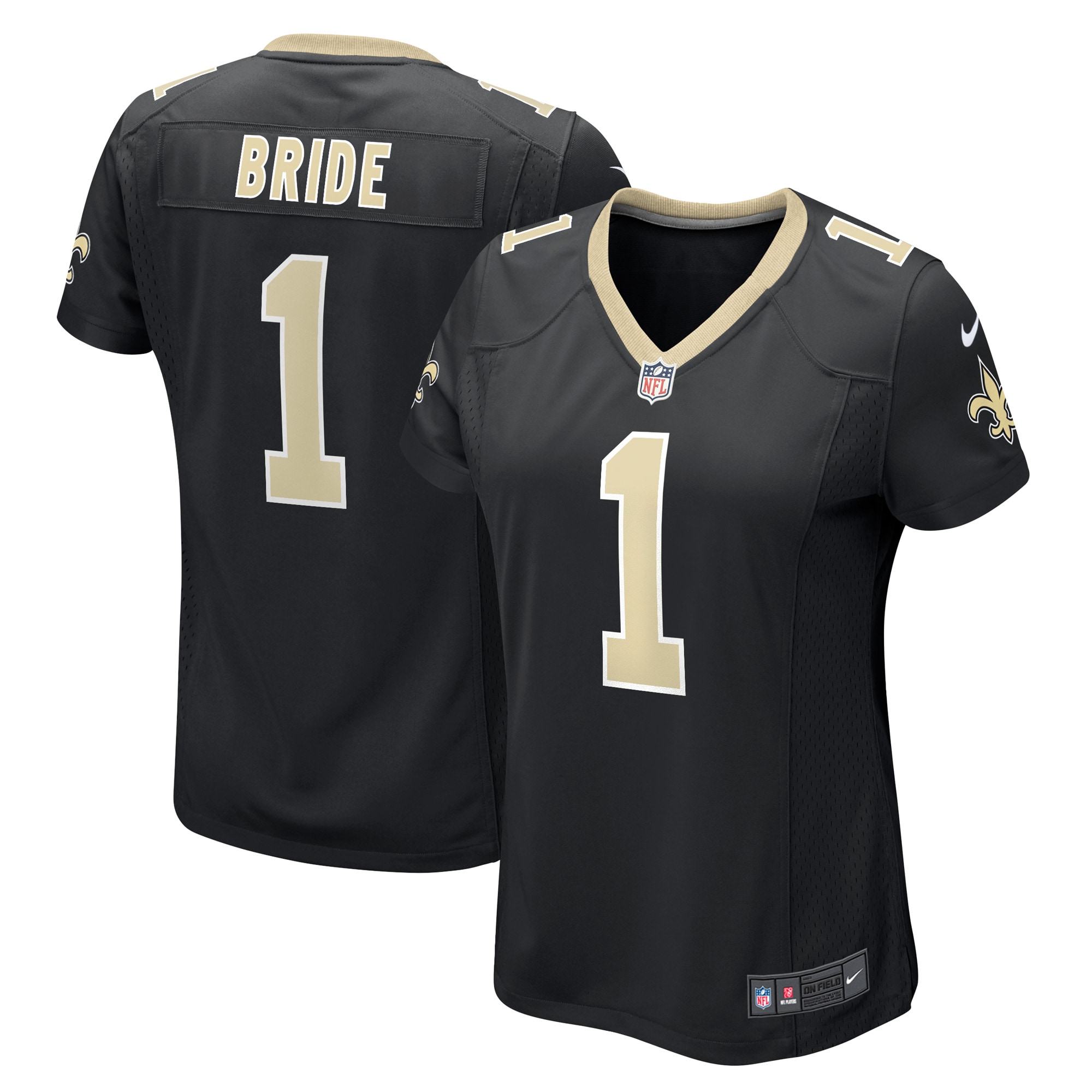 New Orleans Saints Number 1 Bride Black Game NFL Jersey Women's
