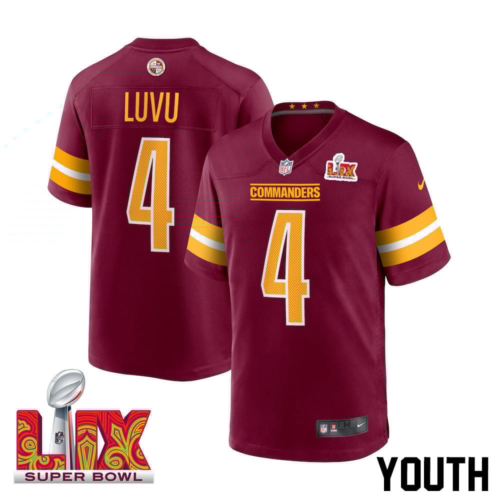 Frankie Luvu #4 Washington Commanders Super Bowl LIX Burgundy NFL Jersey Youth