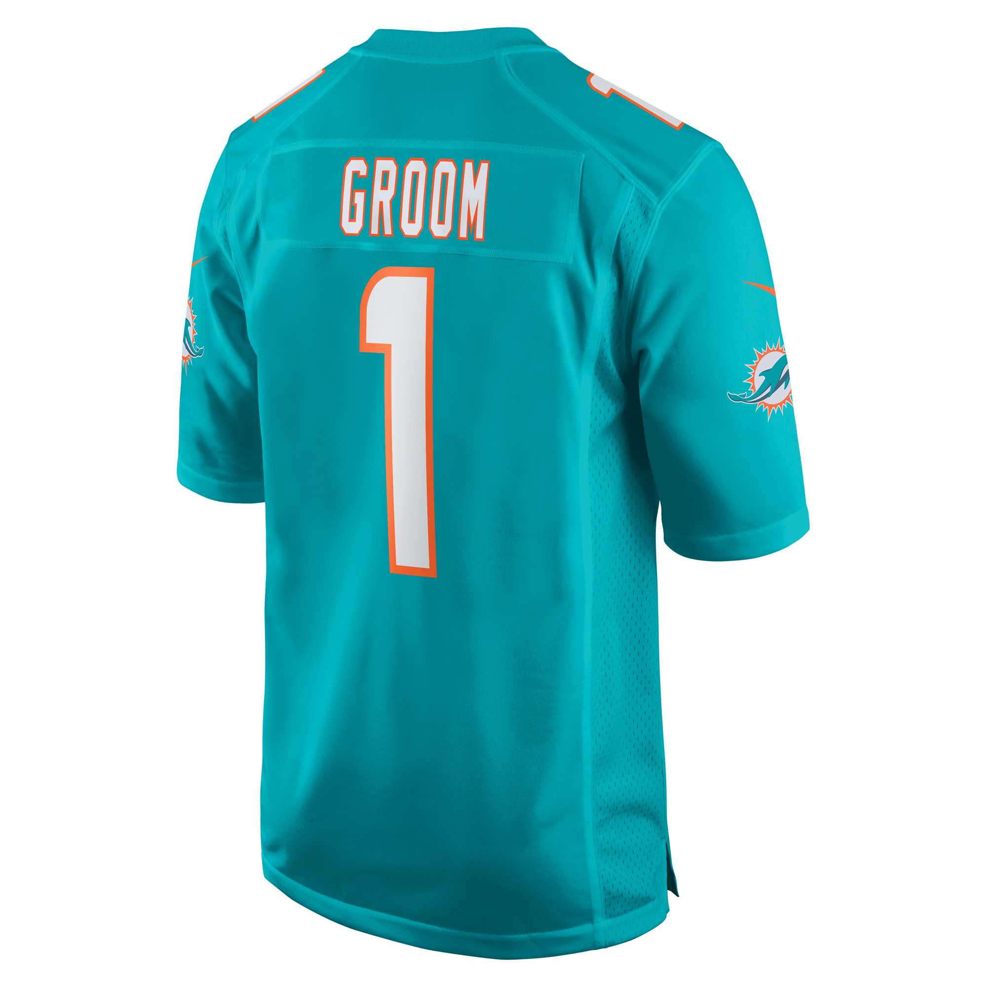 Miami Dolphins Number 1 Groom Aqua Game NFL Jersey Men's