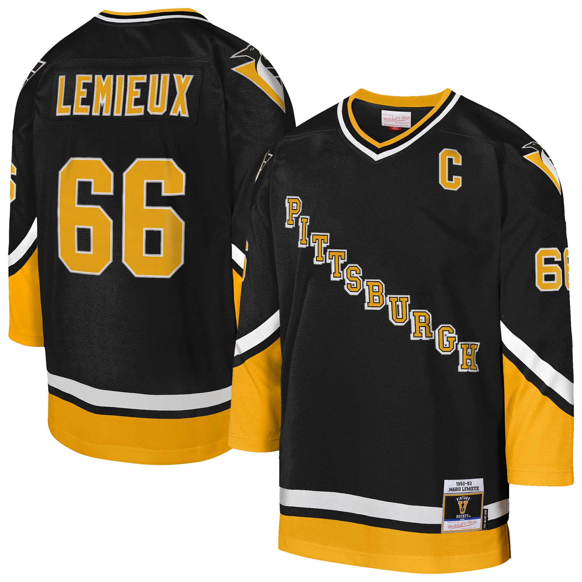 Pittsburgh Penguins Mario Lemieux Mitchell Ness Gold 1992/93 Captain Patch Blue Line Player NHL Jersey Youth