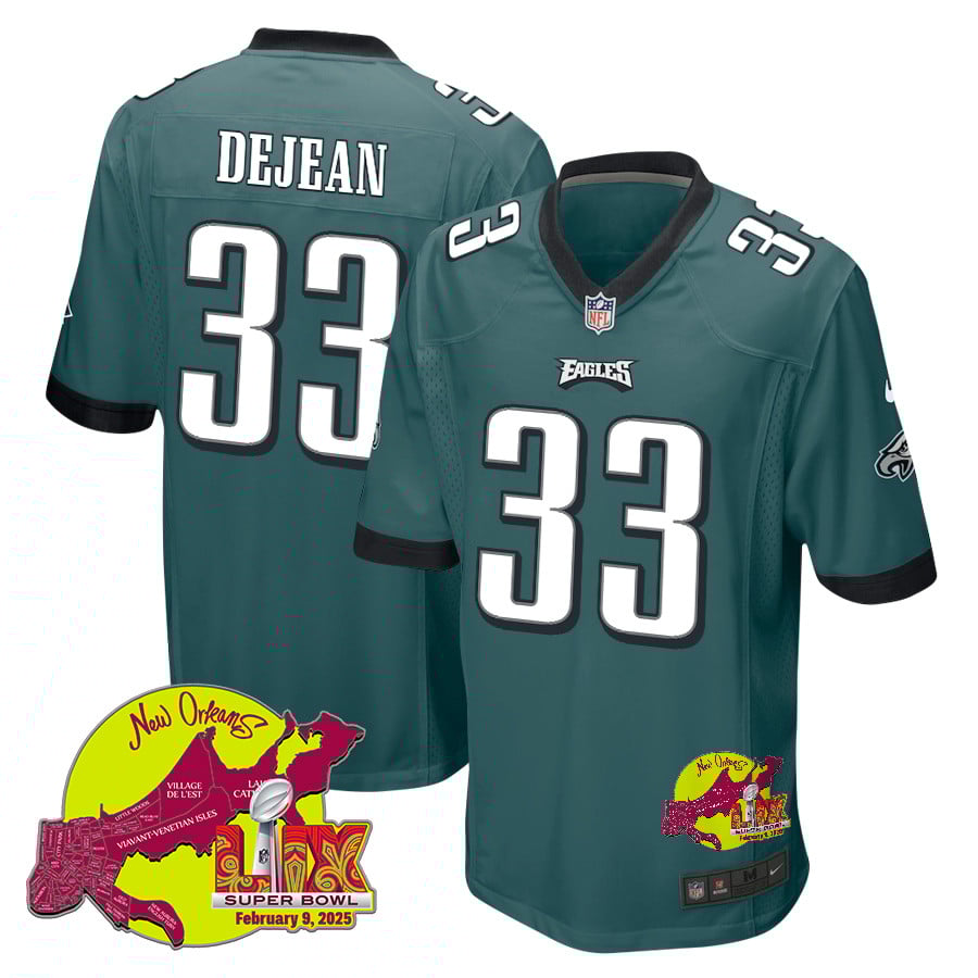 Cooper DeJean 33 Philadelphia Eagles Super Bowl LIX New Orleans Patch Game Midnight Green NFL Jersey Men's