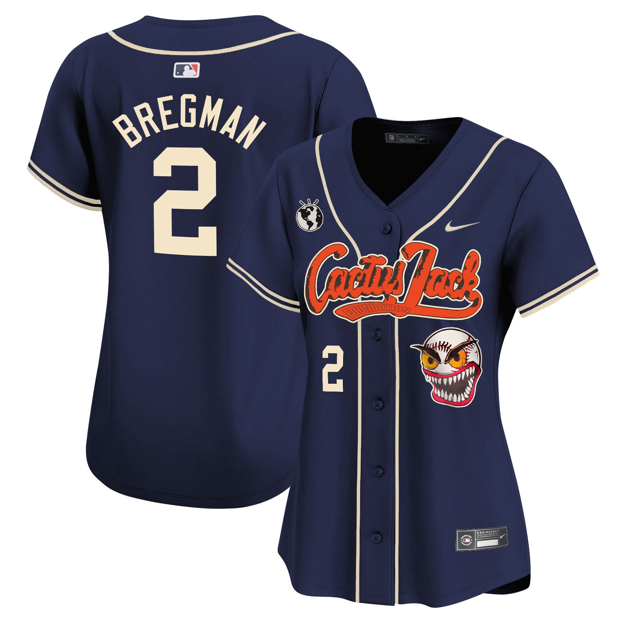 Alex Bregman 2 Houston Astros Cactus Jack Patch Navy MLB Jersey Women's