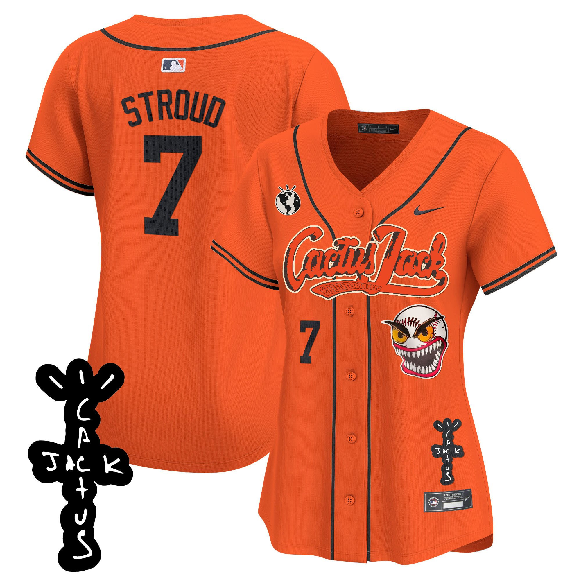 CJ Stroud 7 Houston Astros Cactus Jack Patch V2 Orange MLB Jersey Women's