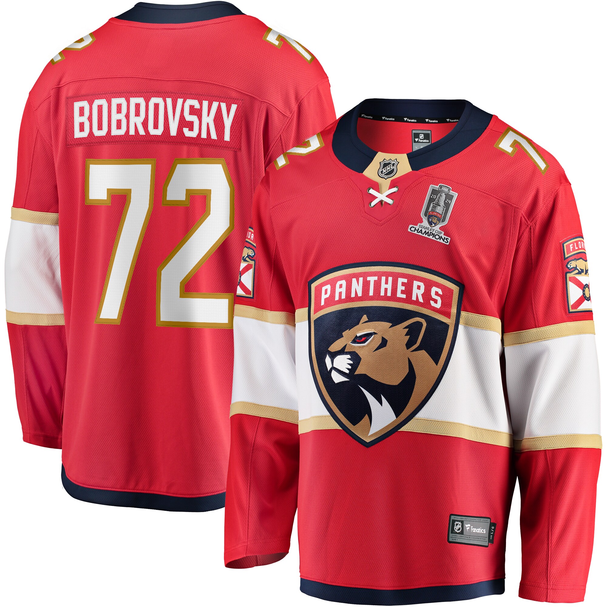 Florida Panthers Sergei Bobrovsky Red Home 2024 Stanley Cup Champions Breakaway Player NHL Jersey Men's