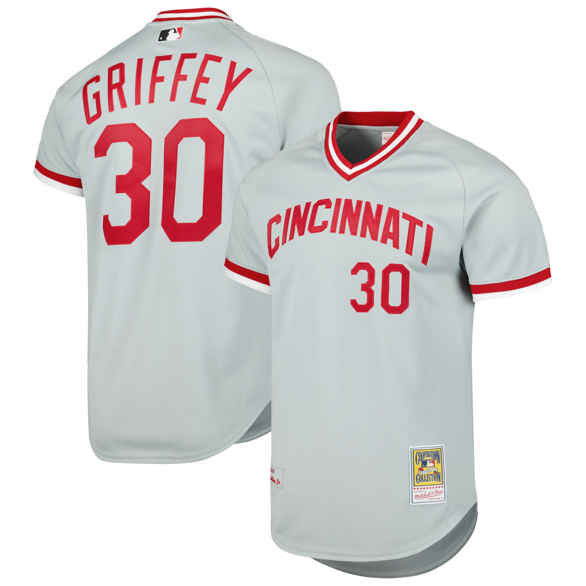 Cincinnati Reds Ken Griffey Jr. Mitchell Ness Gray 2004 Cooperstown Collection Throwback MLB Jersey Men's