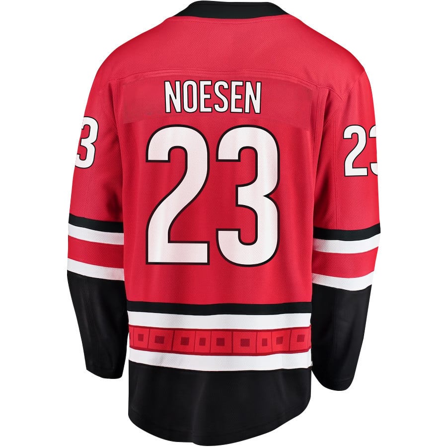 Stefan Noesen 23 Carolina Hurricanes Stanley Cup 2023 Playoffs Patch Home Breakaway Red NHL Jersey Men's