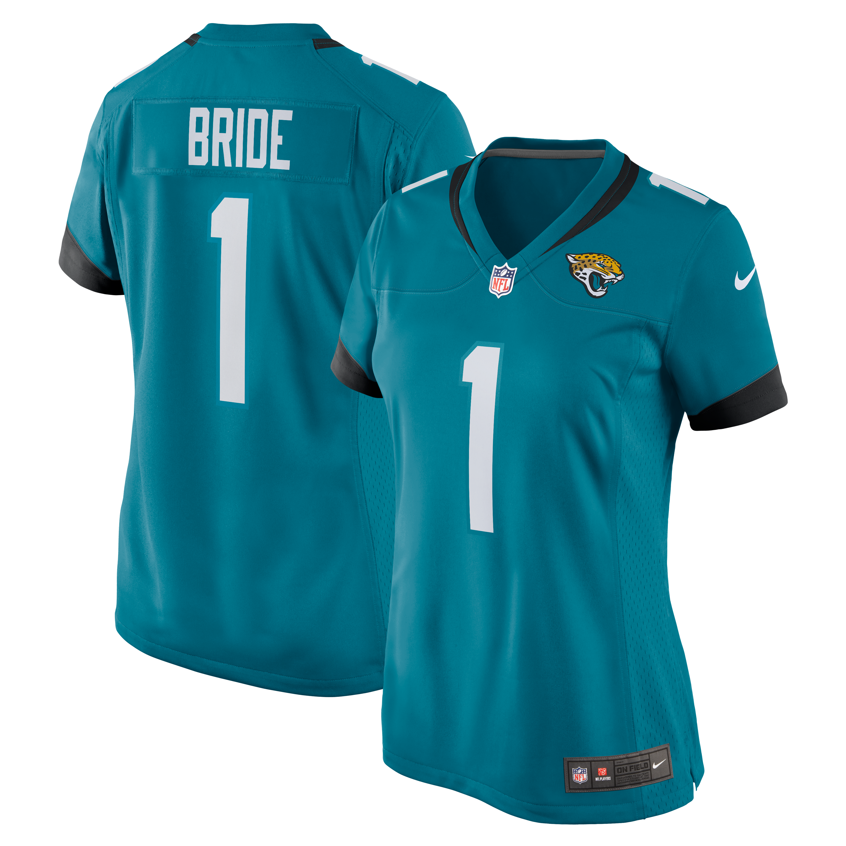 Jacksonville Jaguars Number 1 Bride Teal Game NFL Jersey Women's