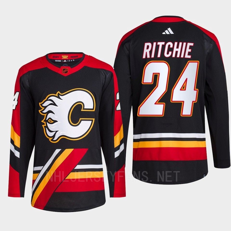 Brett Ritchie 24 Reverse Retro 2.0 2022 Calgary Flames Black Primegreen NHL Jersey Men's