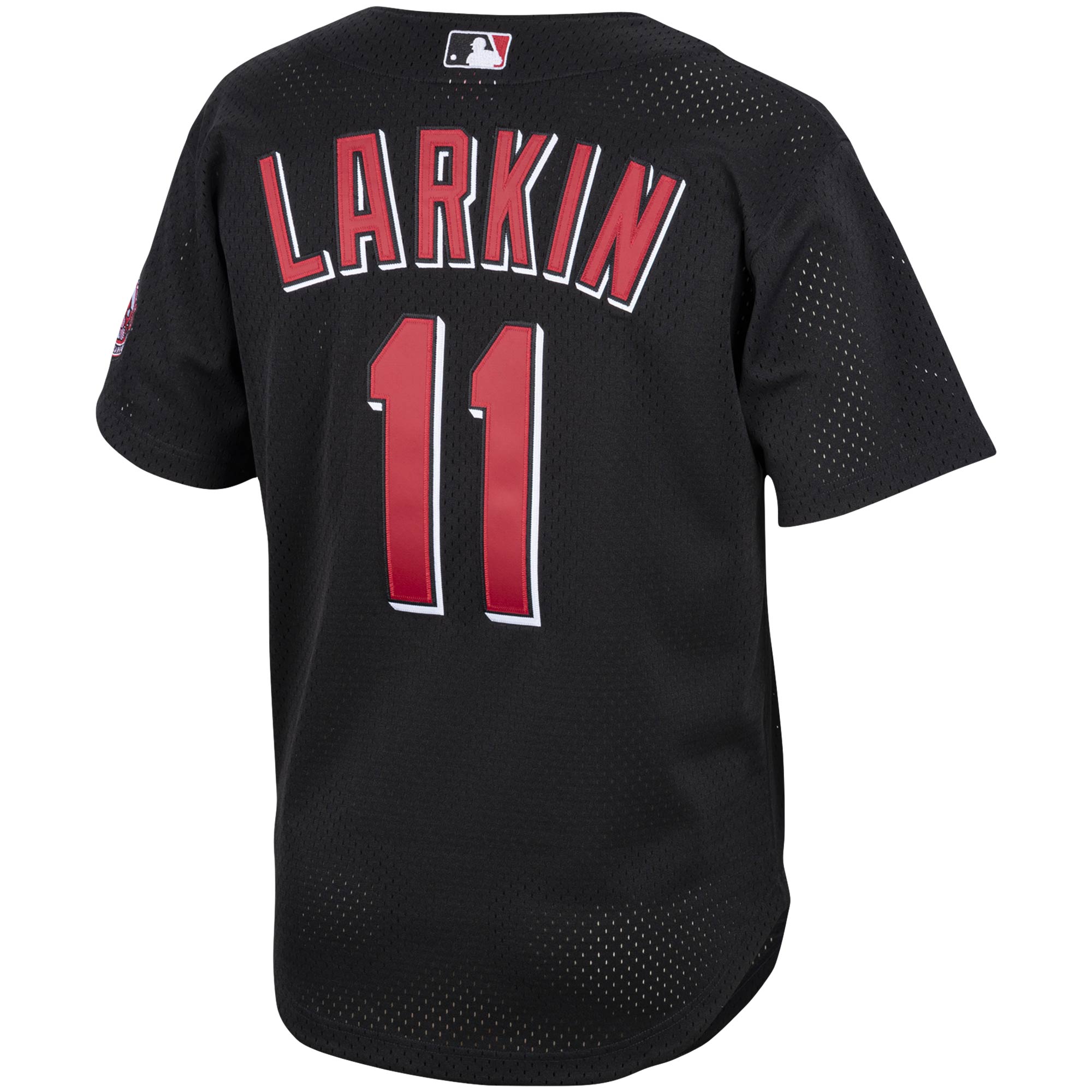 Cincinnati Reds Barry Larkin Mitchell Ness Black Cooperstown Collection Mesh Batting Practice Button-Up MLB Jersey Men's