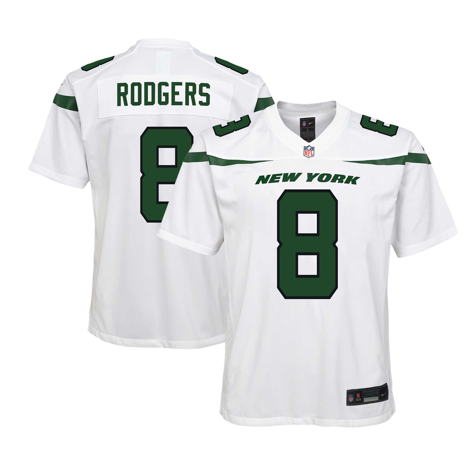 New York Jets Aaron Rodgers White Game NFL Jersey Youth