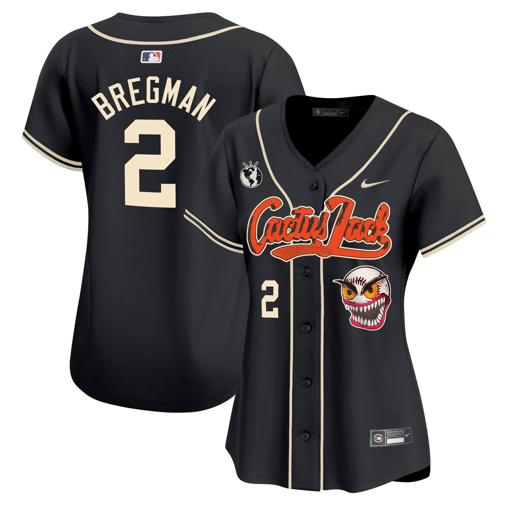 Alex Bregman 2 Houston Astros Cactus Jack Patch Black MLB Jersey Women's
