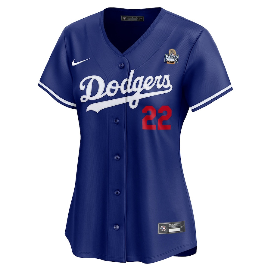 Clayton Kershaw 22 Los Angeles Dodgers 2024 World Series Alternate Limited Royal MLB Jersey Women's