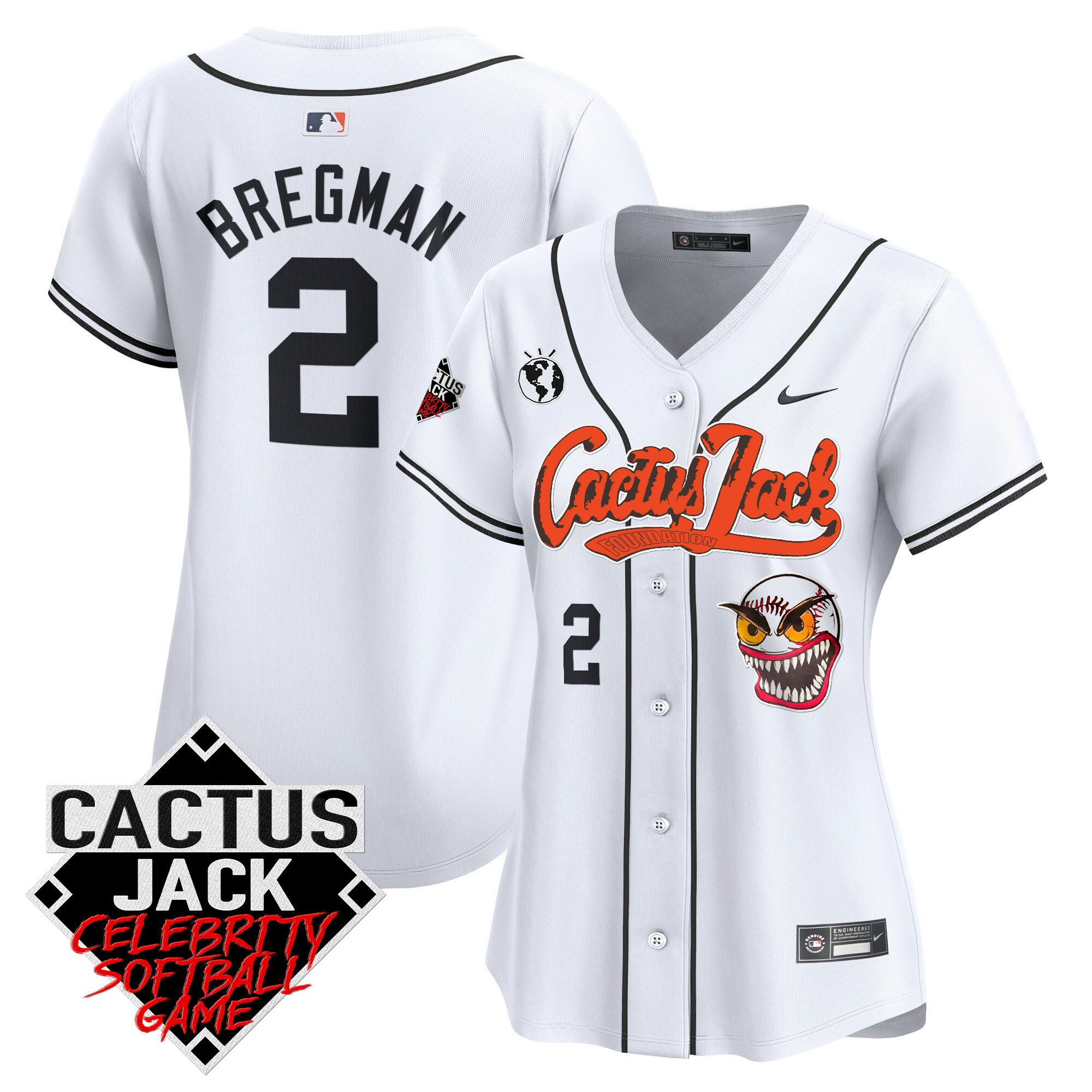 Alex Bregman 2 Houston Astros Cactus Jack Celebrity Softball Game Patch White MLB Jersey Women's