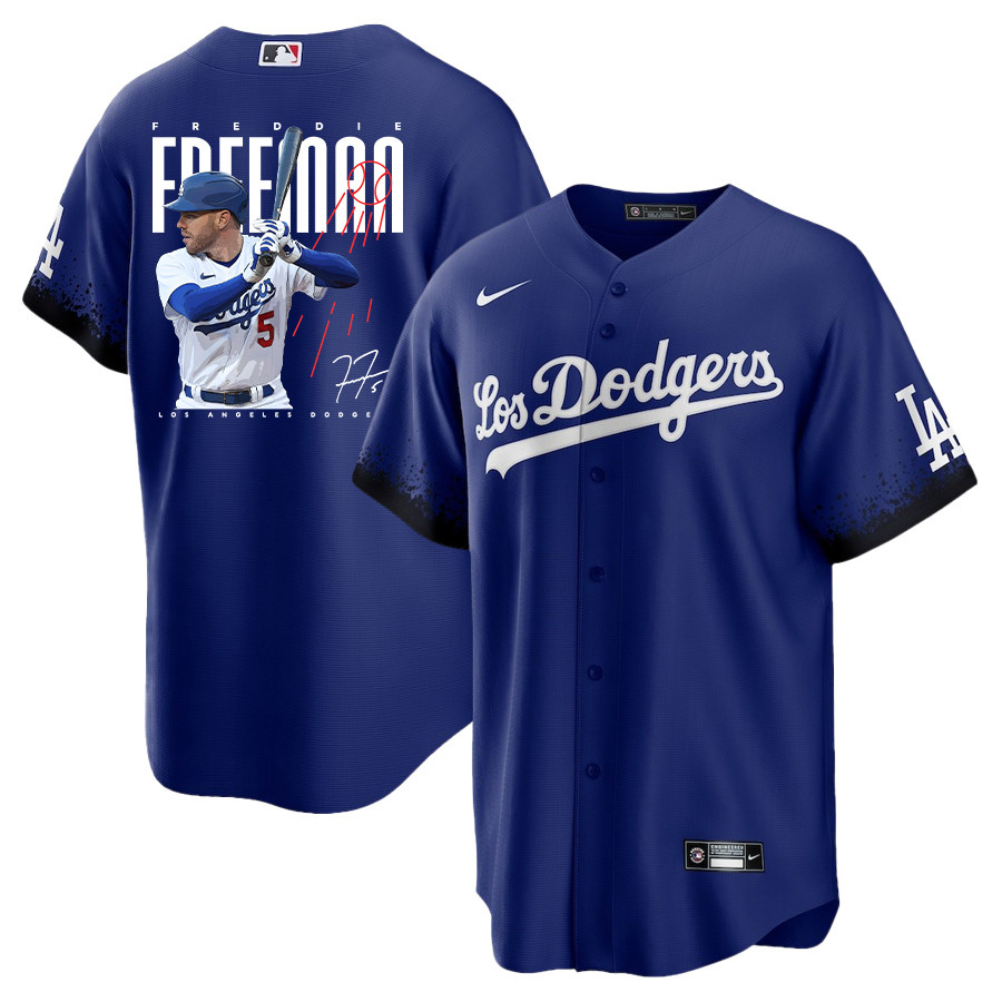 Freddie Freeman 5 Los Angeles Dodgers Signed Logo 2023 City Connect Player Royal MLB Jersey Men's