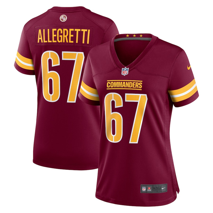Nick Allegretti 67 Washington Commanders Game Burgundy NFL Jersey Women's