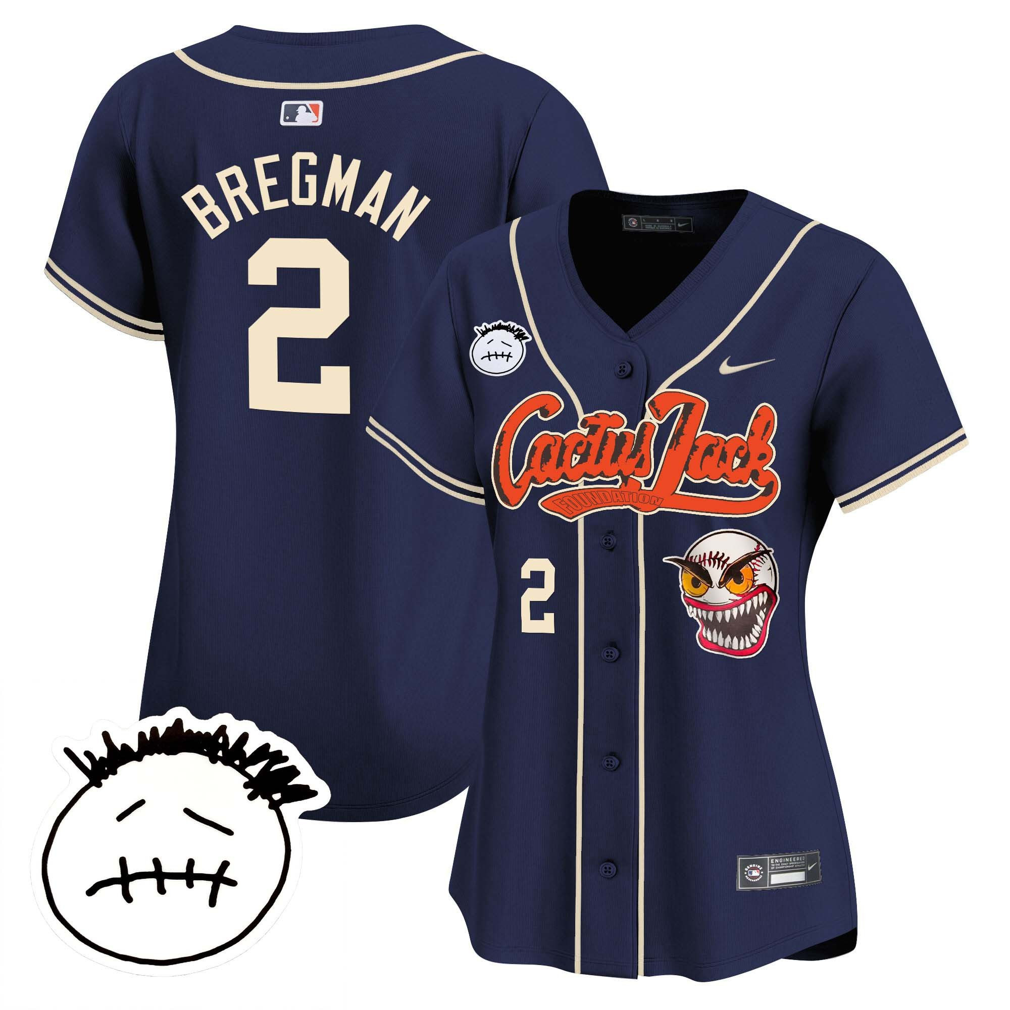 Alex Bregman 2 Houston Astros Cactus Jack Patch V3 Navy MLB Jersey Women's