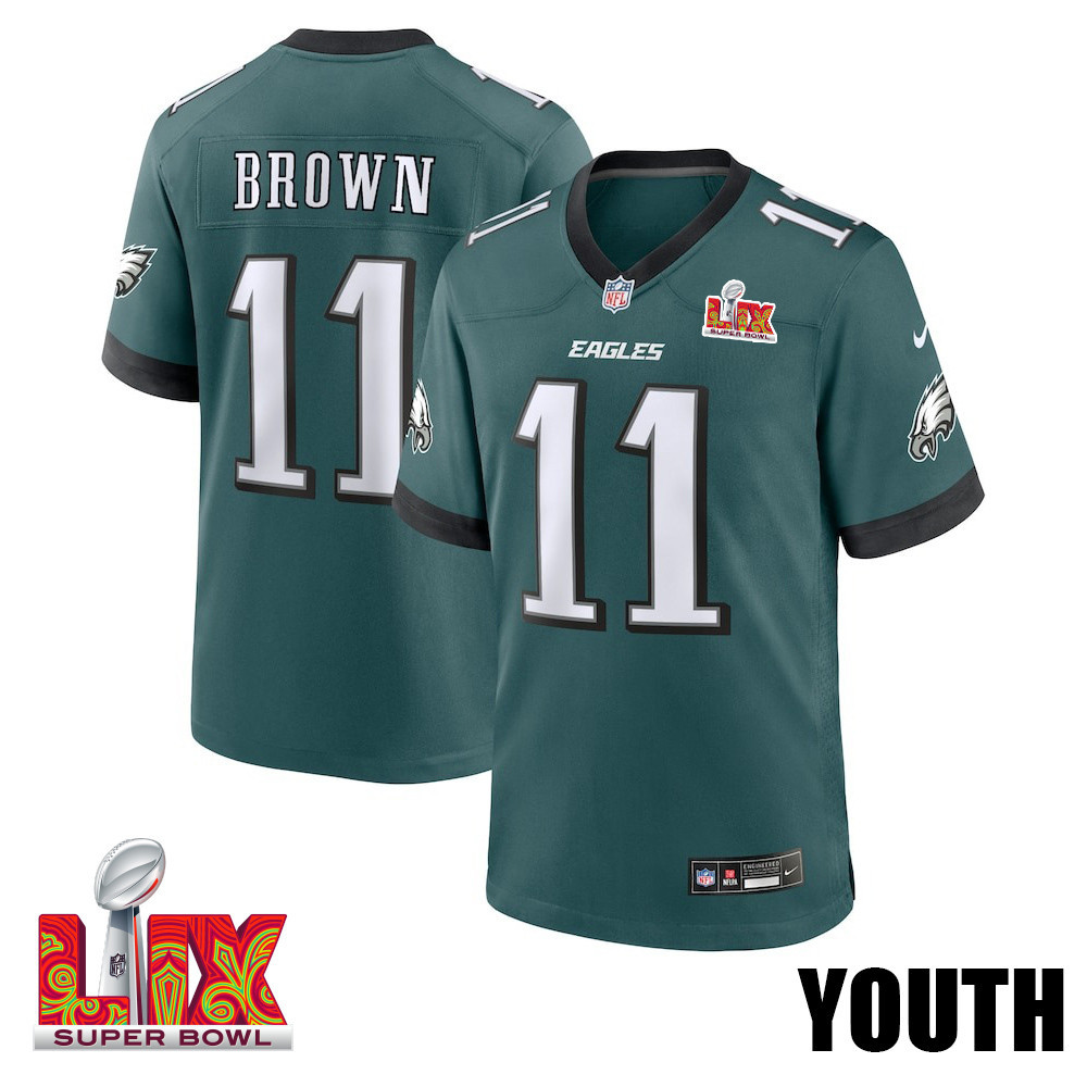 A.J. Brown #11 Philadelphia Eagles Super Bowl LIX Midnight Green NFL Jersey Youth
