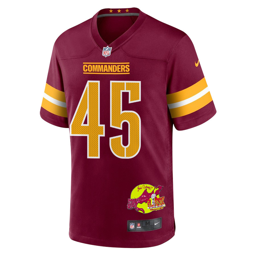 Dominique Hampton 45 Washington Commanders Super Bowl LIX New Orleans Patch Game Burgundy NFL Jersey Men's