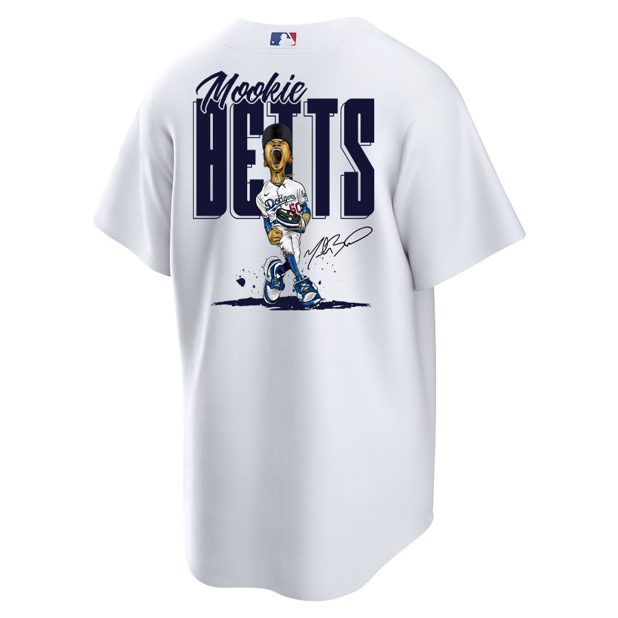 Mookie Betts 50 Los Angeles Dodgers Signed Cartoon 2023 Home Player White MLB Jersey Men's