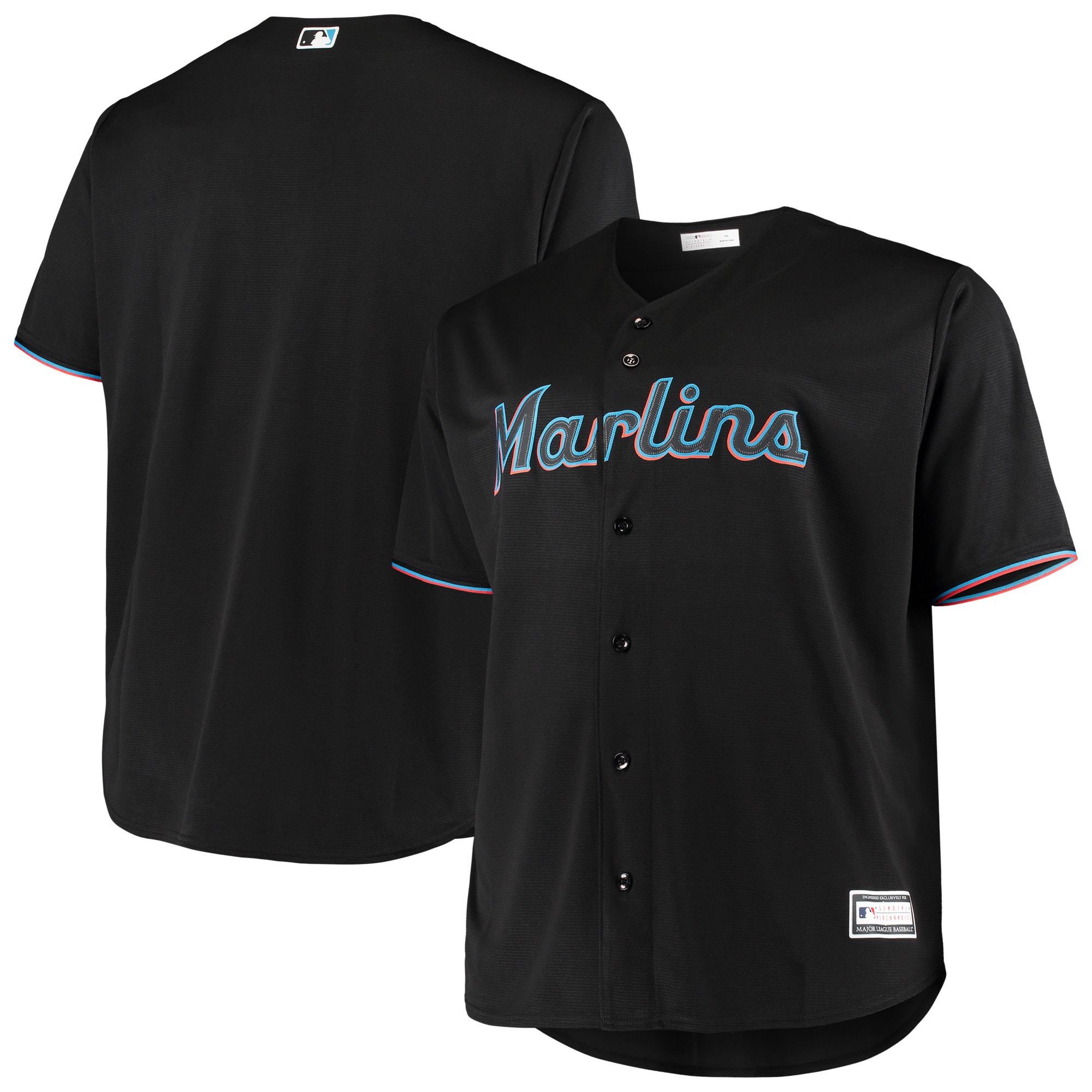 Miami Marlins Black Big Tall Team MLB Jersey Men's