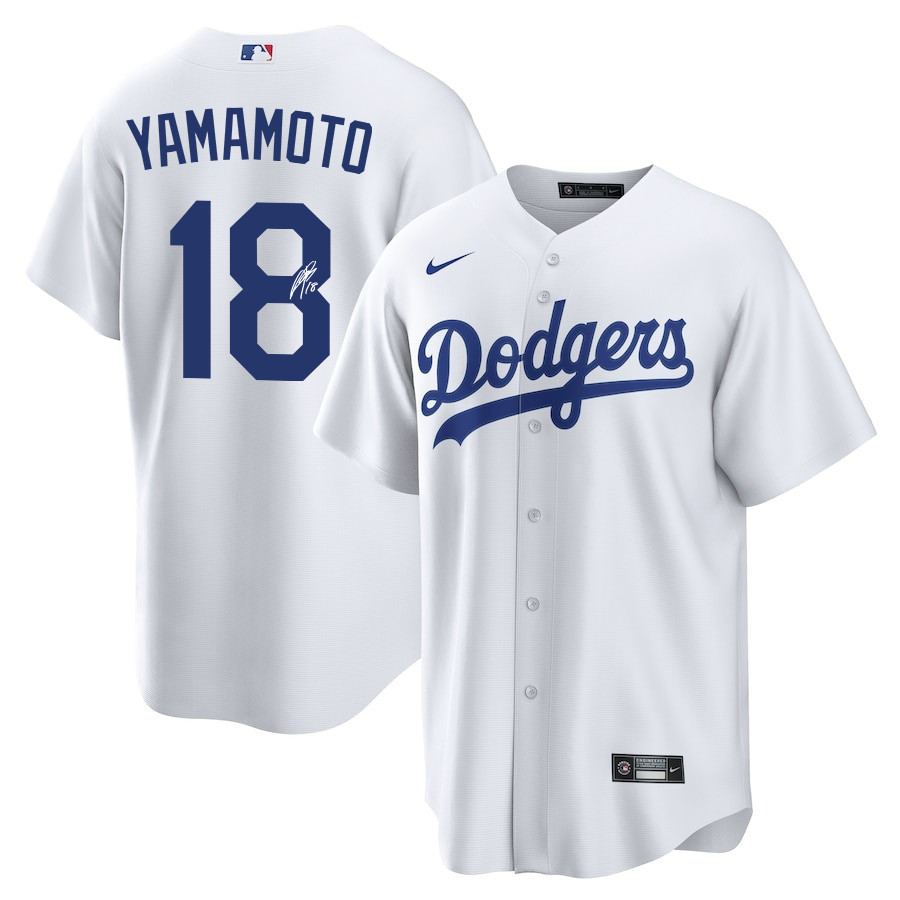 Yoshinobu Yamamoto 18 Signed Los Angeles Dodgers Home White MLB Jersey Men's