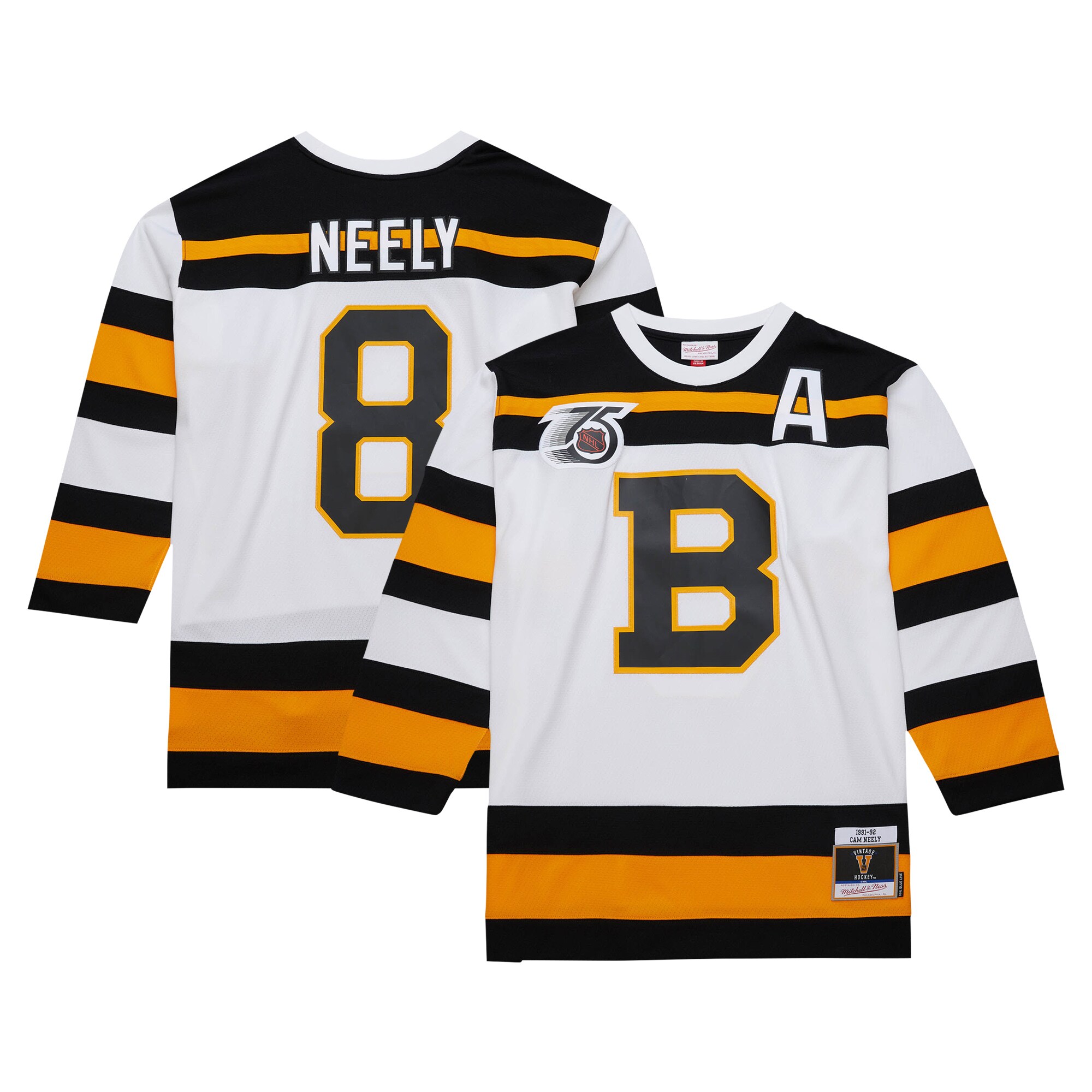 Boston Bruins Cam Neely Mitchell Ness White 1991/92 Alternate Captain Blue Line Player NHL Jersey Men's