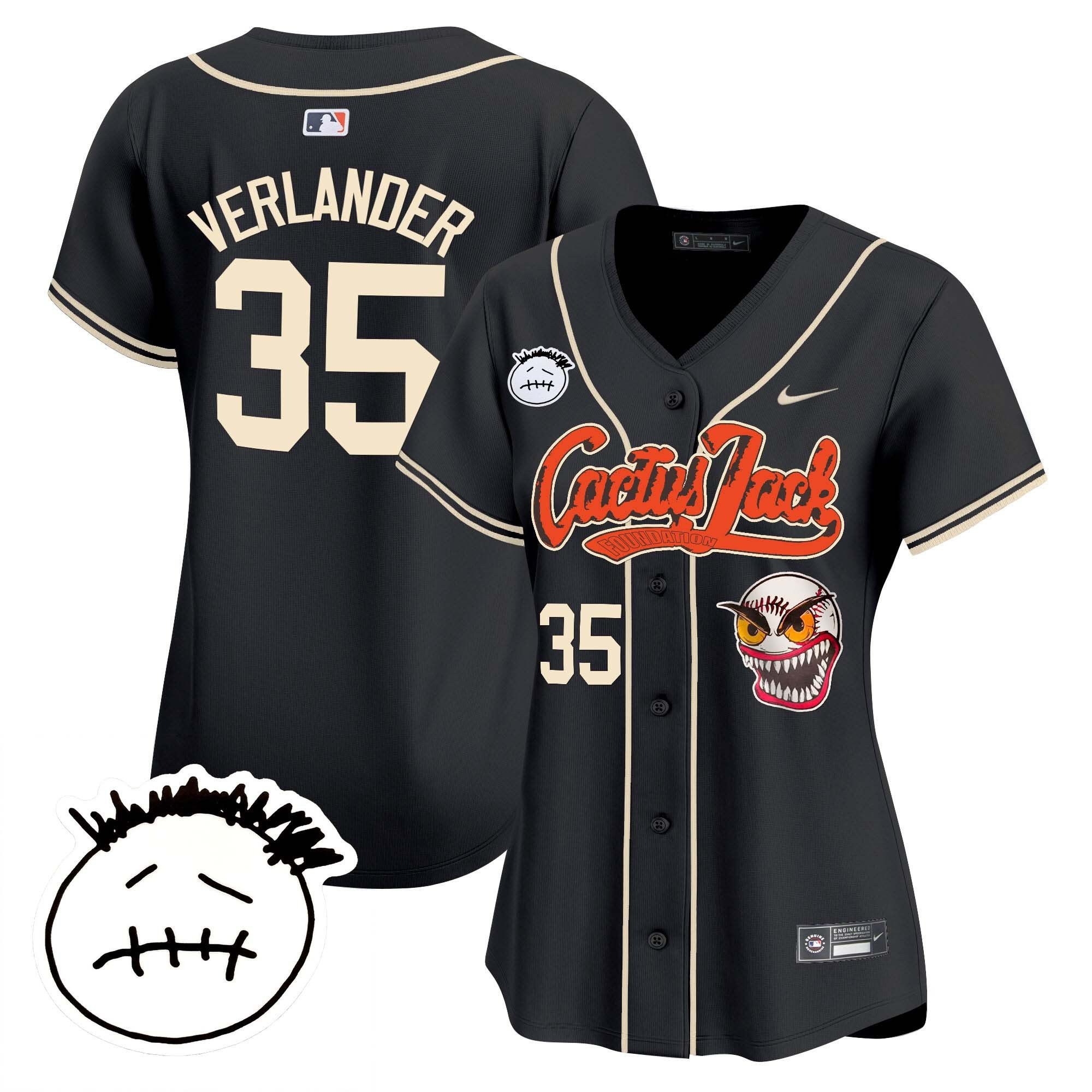 Justin Verlander 35 Houston Astros Cactus Jack Patch V3 Black MLB Jersey Women's