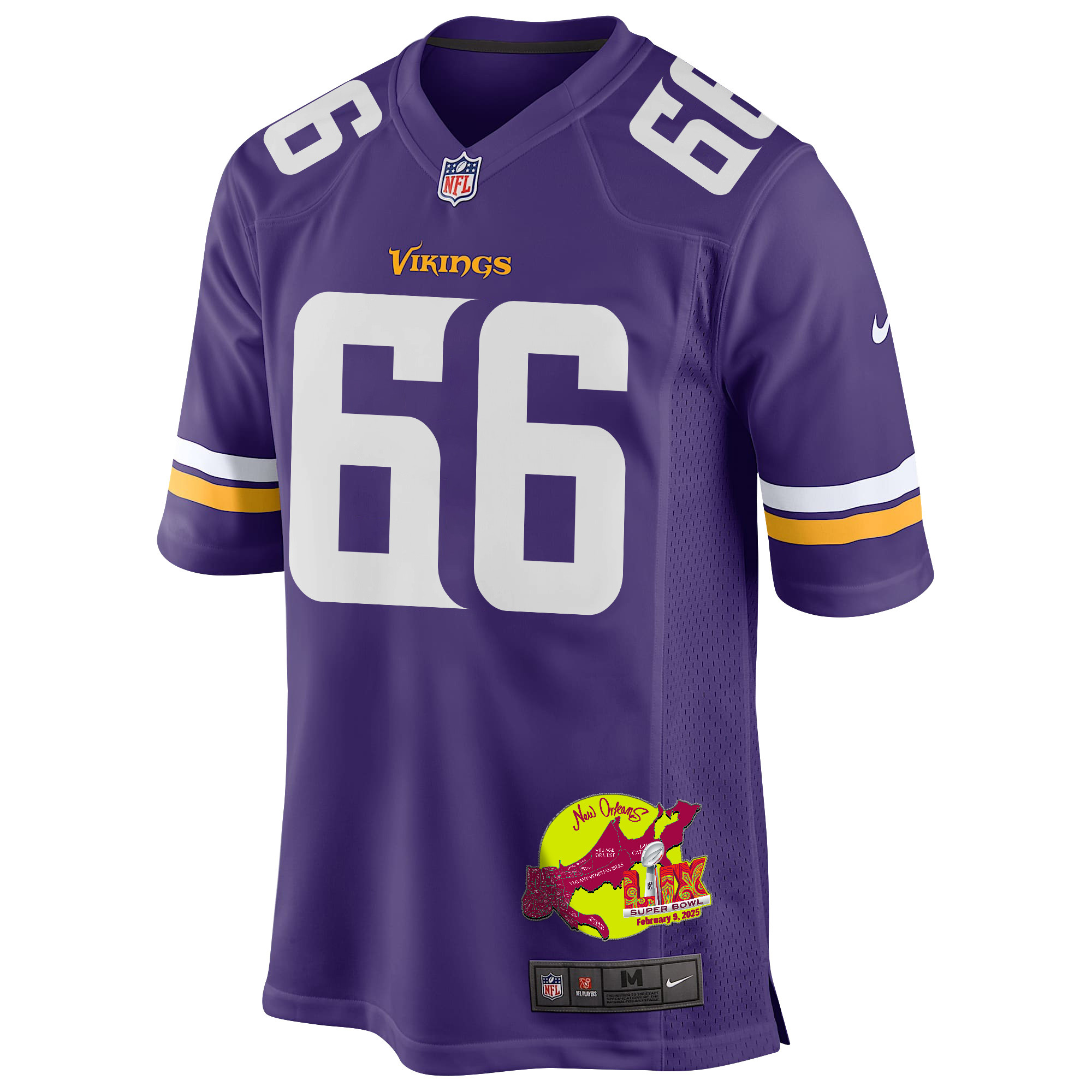 Dalton Risner 66 Minnesota Vikings Super Bowl LIX New Orleans Patch Game Purple NFL Jersey Men's