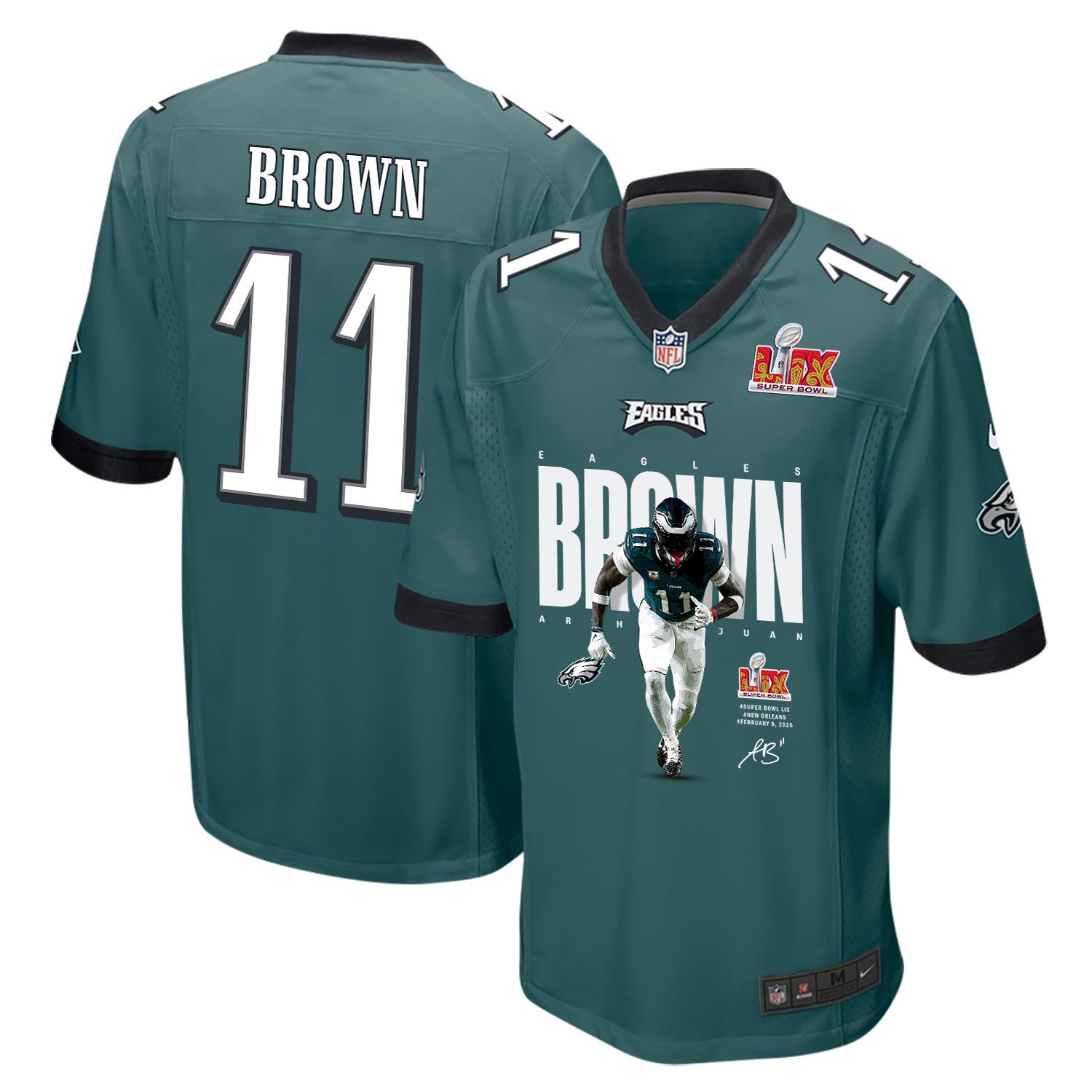 A.J. Brown 11 Philadelphia Eagles Brown's Yard Warriors' Game Midnight Green NFL Jersey Men's