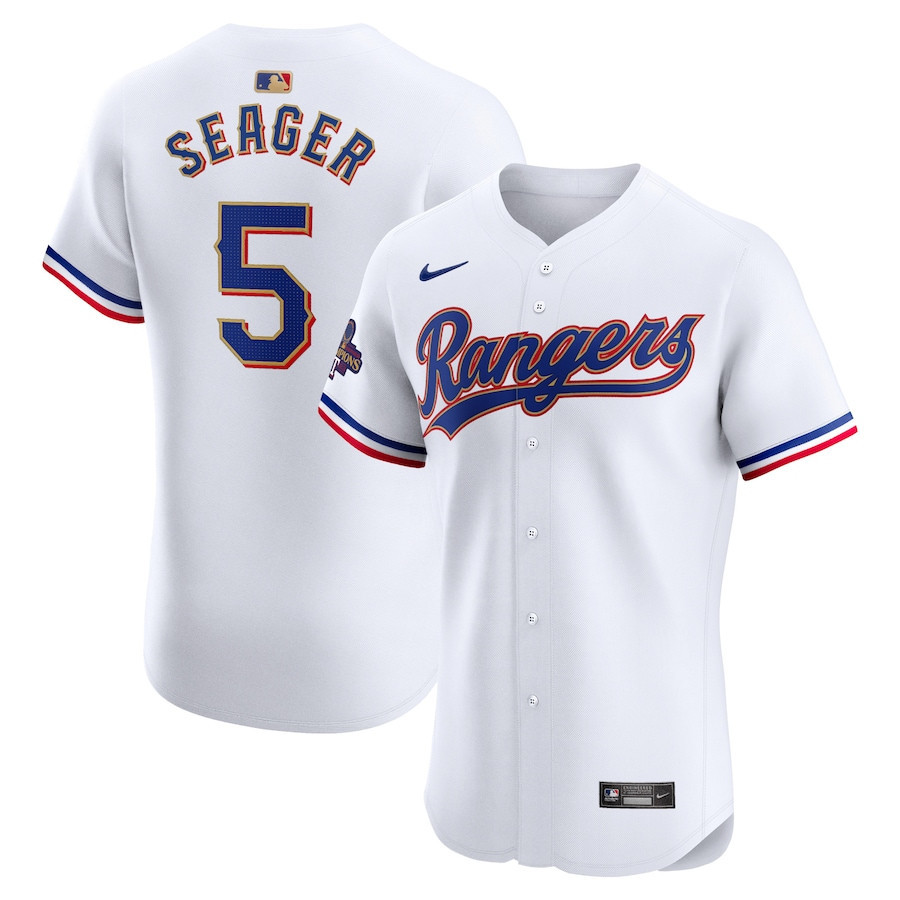 Corey Seager 5 Texas Rangers 2024 Gold Collection ELITE Player White MLB Jersey Men's