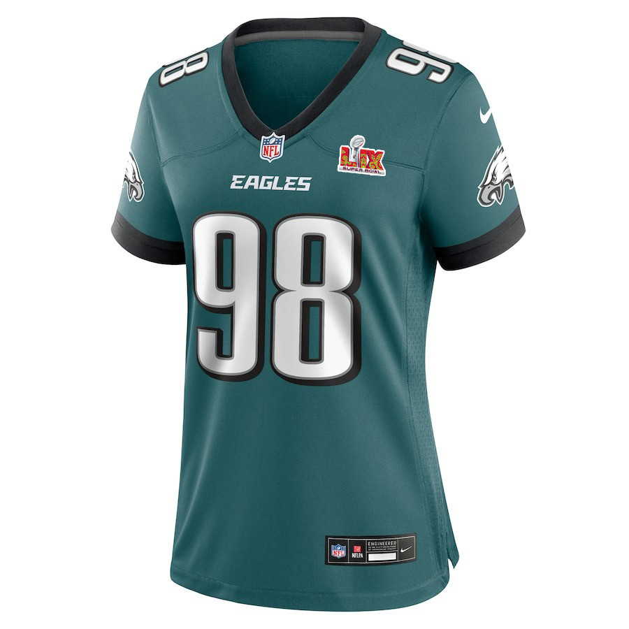 Jalen Carter #98 Philadelphia Eagles Super Bowl LIX Midnight Green NFL Jersey Women's