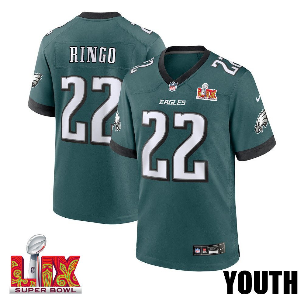 Kelee Ringo #22 Philadelphia Eagles Super Bowl LIX Midnight Green NFL Jersey Youth