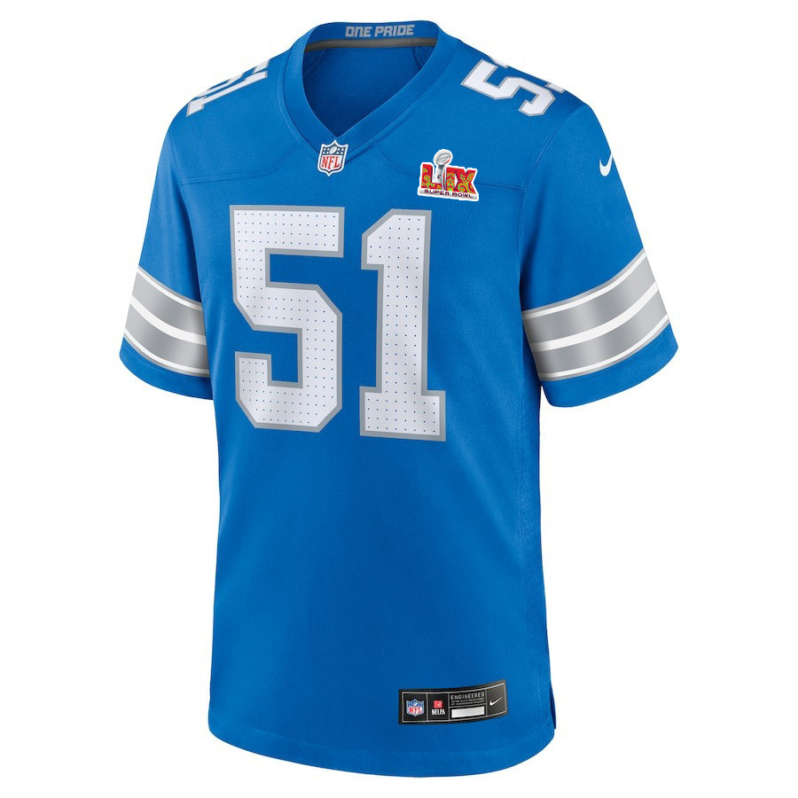 Ben Niemann #51 Detroit Lions Super Bowl LIX Blue NFL Jersey Men's