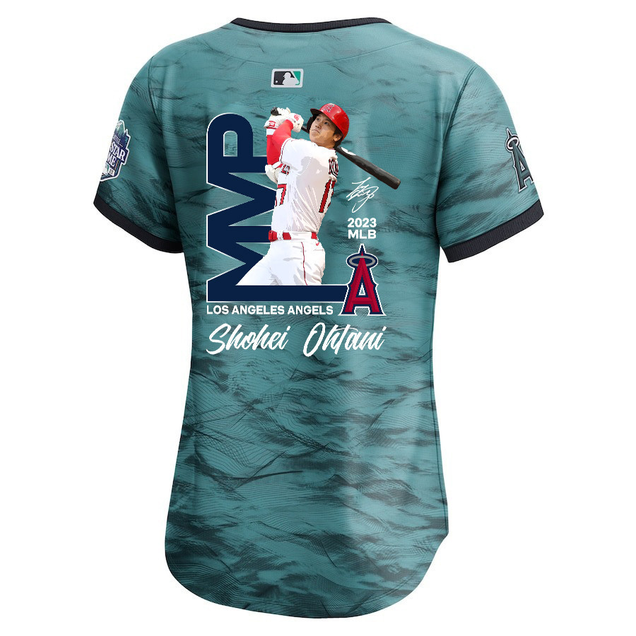 Shohei Ohtani 17 Los Angeles Angels Signed MVP 2023 All Star Game Limited Player Teal MLB Jersey Women's