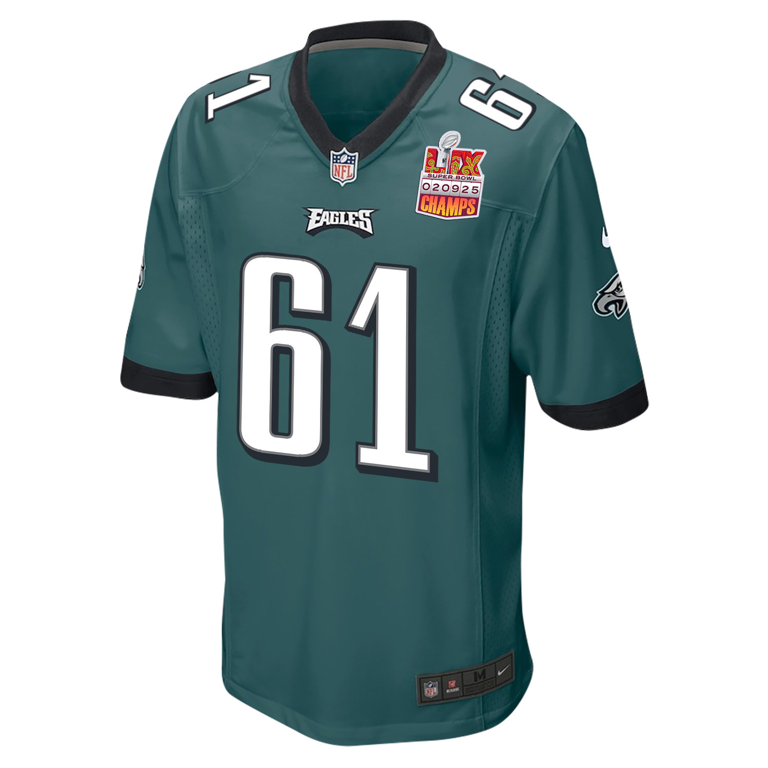 Nick Gates 61 Philadelphia Eagles Super Bowl LIX Champions Patch Game Midnight Green NFL Jersey Men's
