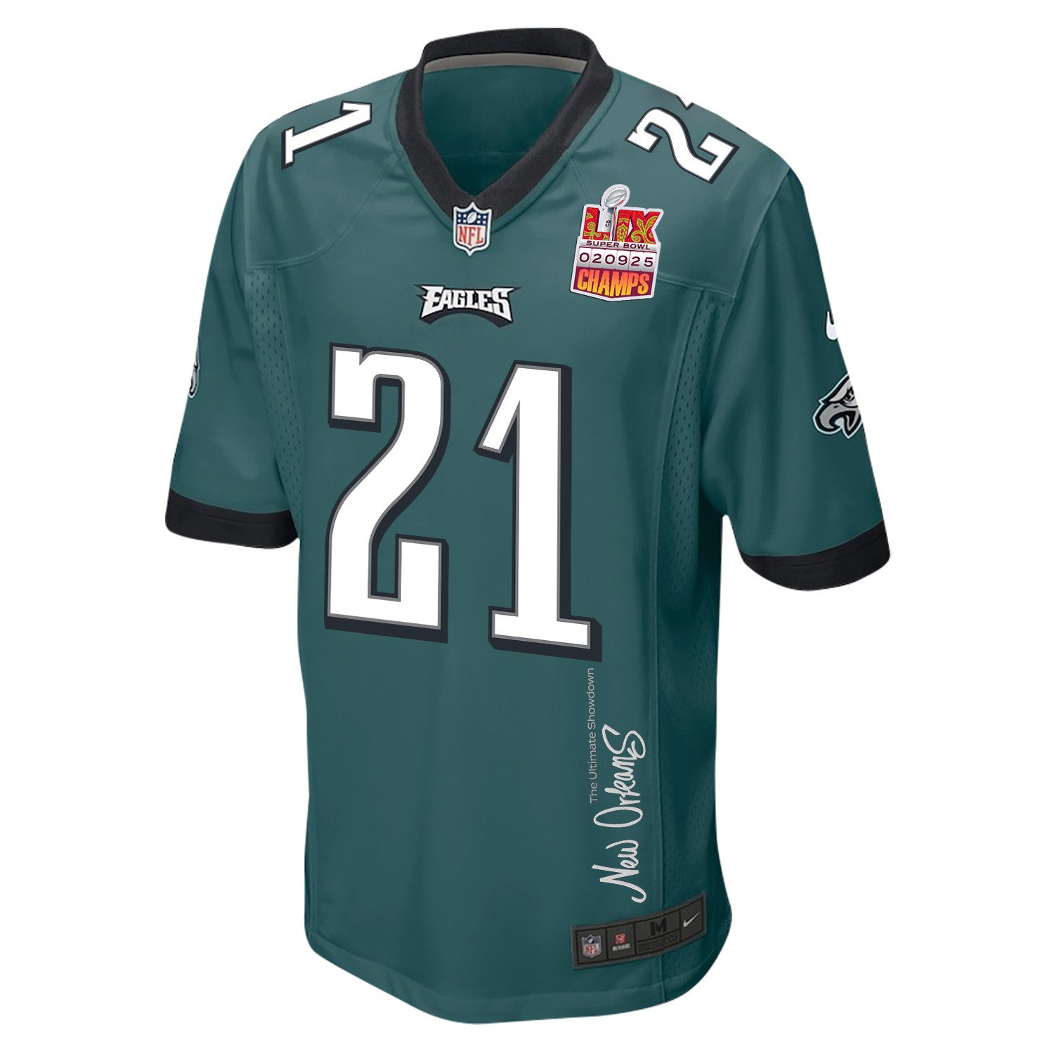 Sydney Brown 21 Philadelphia Eagles Super Bowl LIX Champions Patch New Orleans The Ultimate Showdown' EMBROIDERED Game Midnight Green NFL Jersey Men's