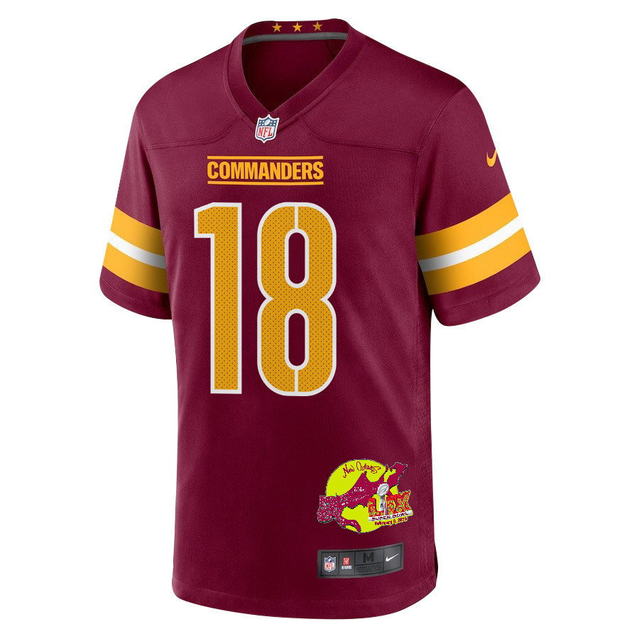 Marcus Mariota 18 Washington Commanders Super Bowl LIX New Orleans Patch Game Burgundy NFL Jersey Men's