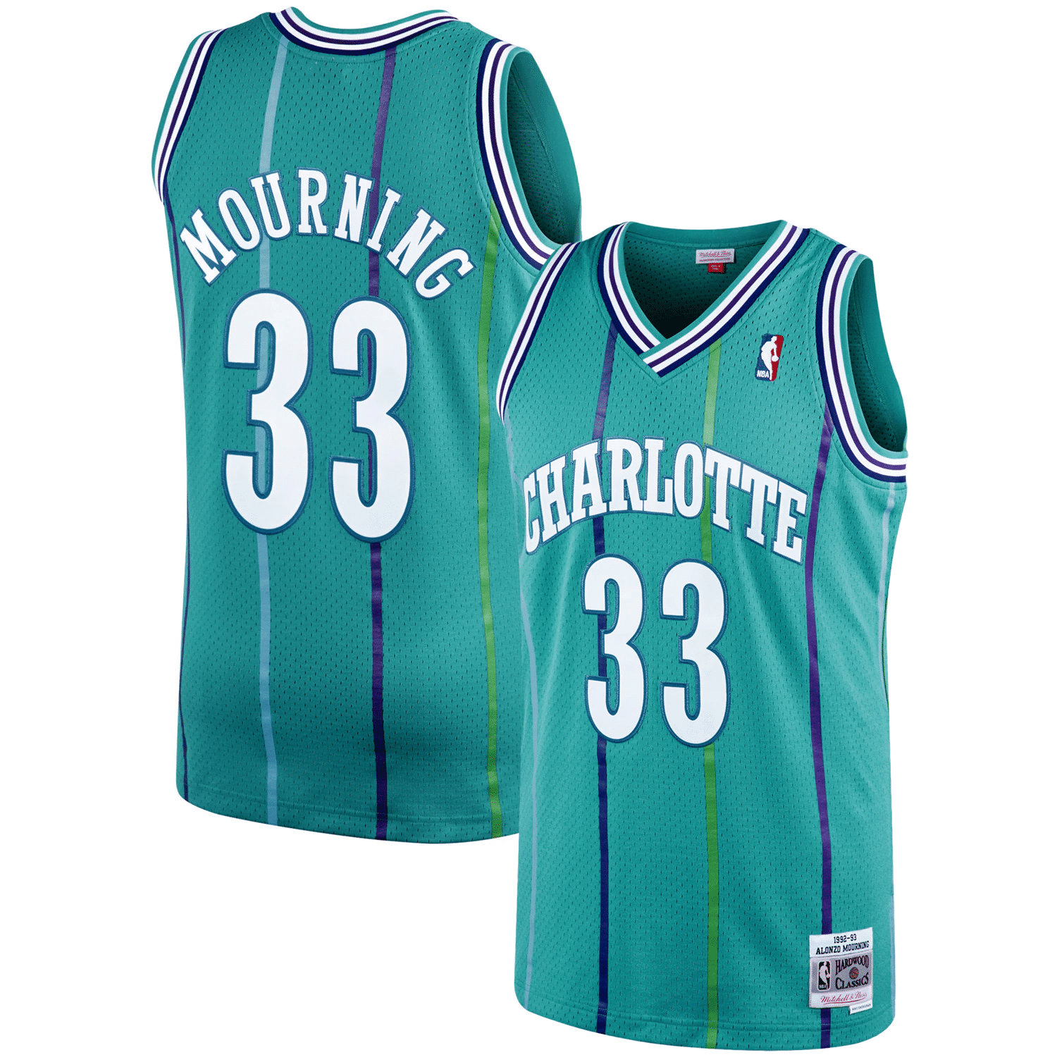 Alonzo Mourning Charlotte Hornets Mitchell Ness 1992-93 Hardwood Classics Swingman Player Teal NBA Jersey Men's