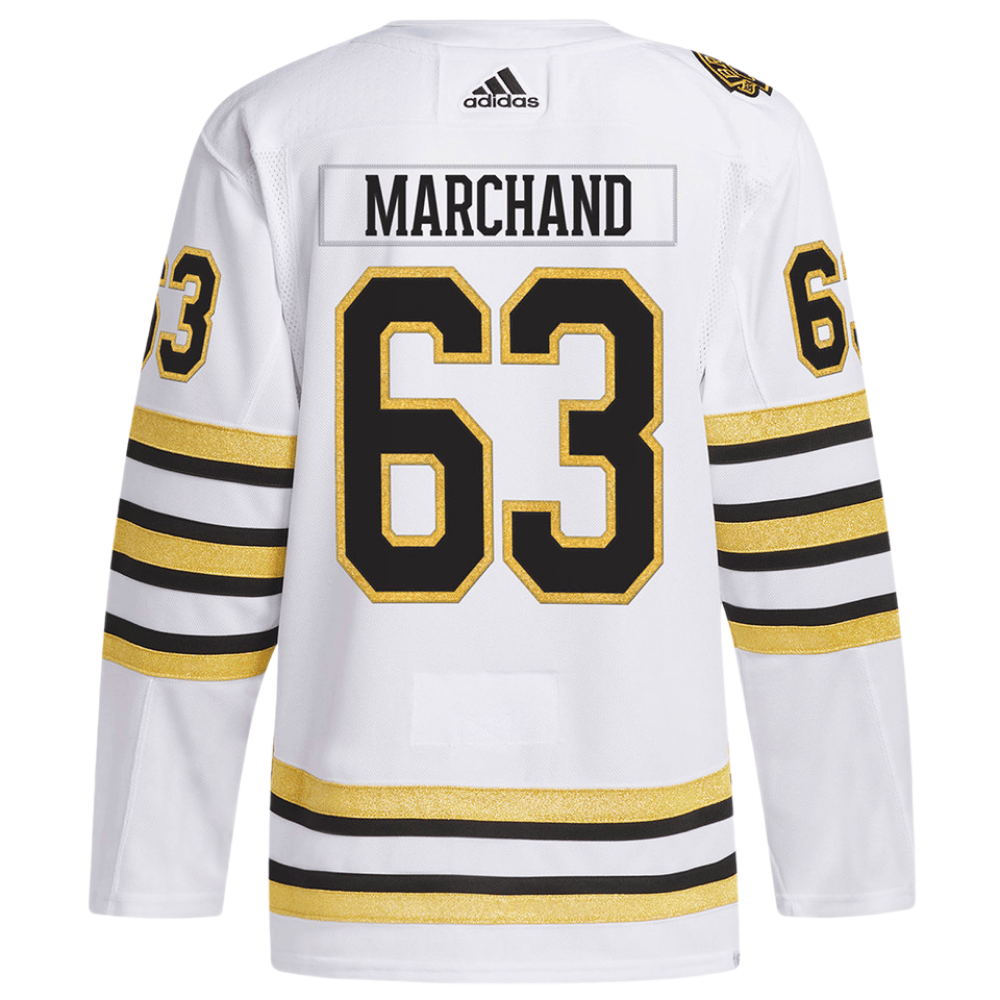 Brad Marchand 63 Boston Bruins 100th Anniversary Primegreen Away White NHL Jersey Men's