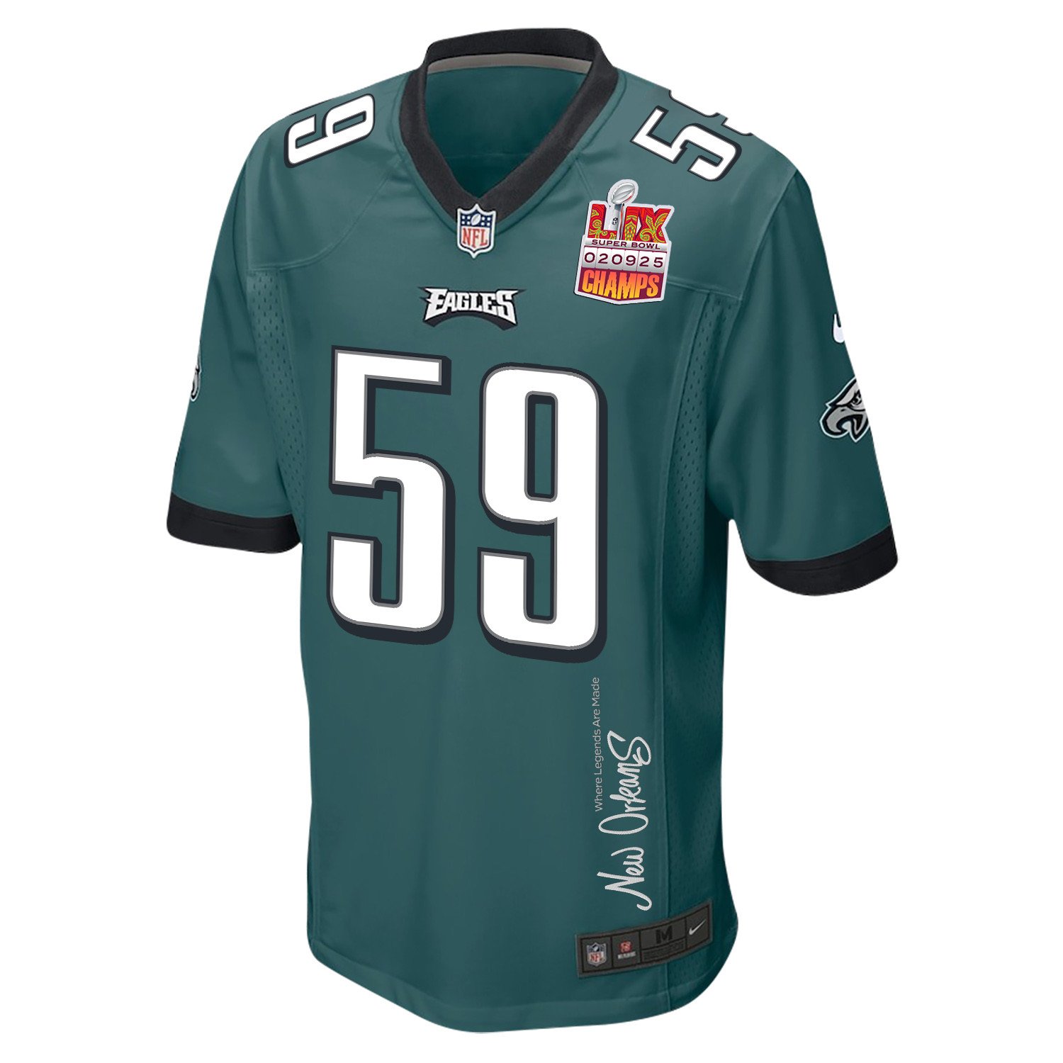 Thomas Booker IV 59 Philadelphia Eagles Super Bowl LIX Champions Patch New Orleans Where Legends Are Made' EMBROIDERED Game Midnight Green NFL Jersey Men's