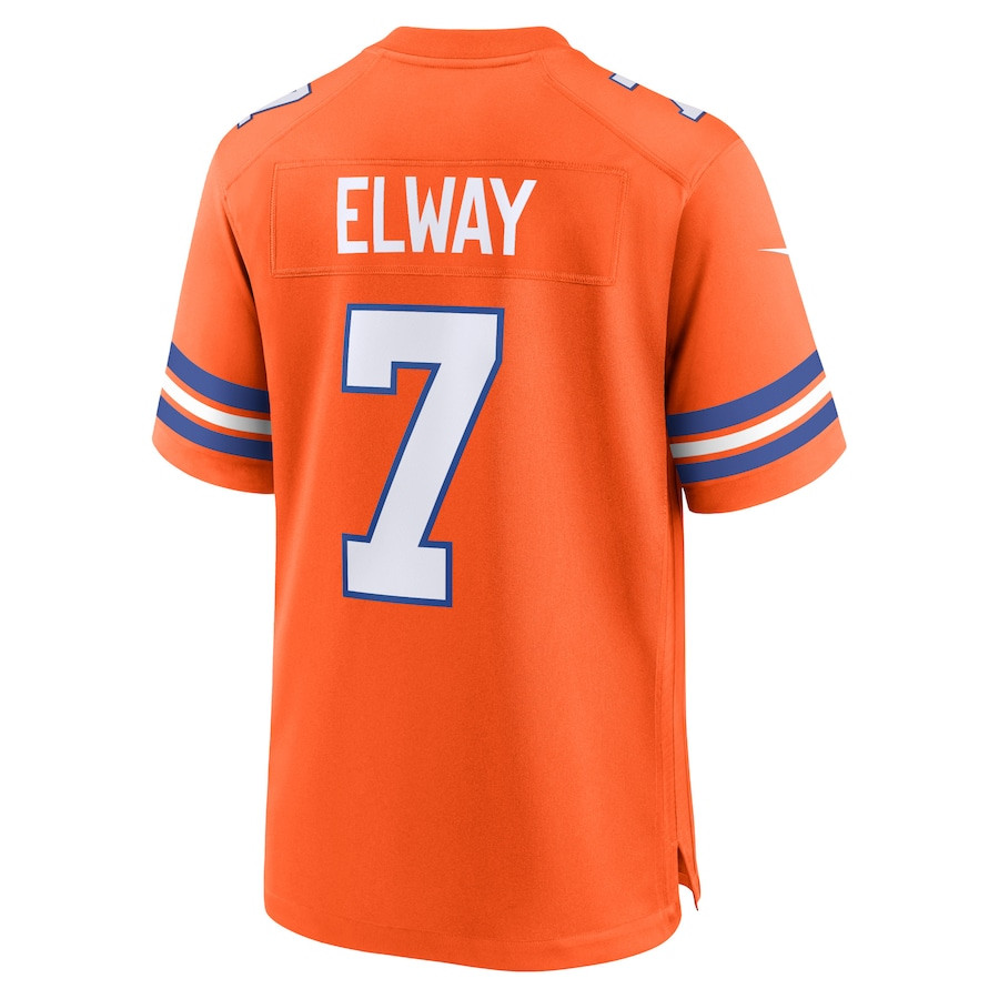 John Elway 7 Denver Broncos Mile High Collection 1977 Throwback Retired Player Game Orange NFL Jersey Men's