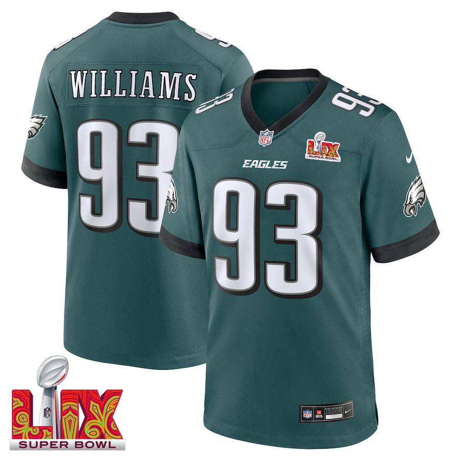 Milton Williams #93 Philadelphia Eagles Super Bowl LIX Midnight Green NFL Jersey Men's